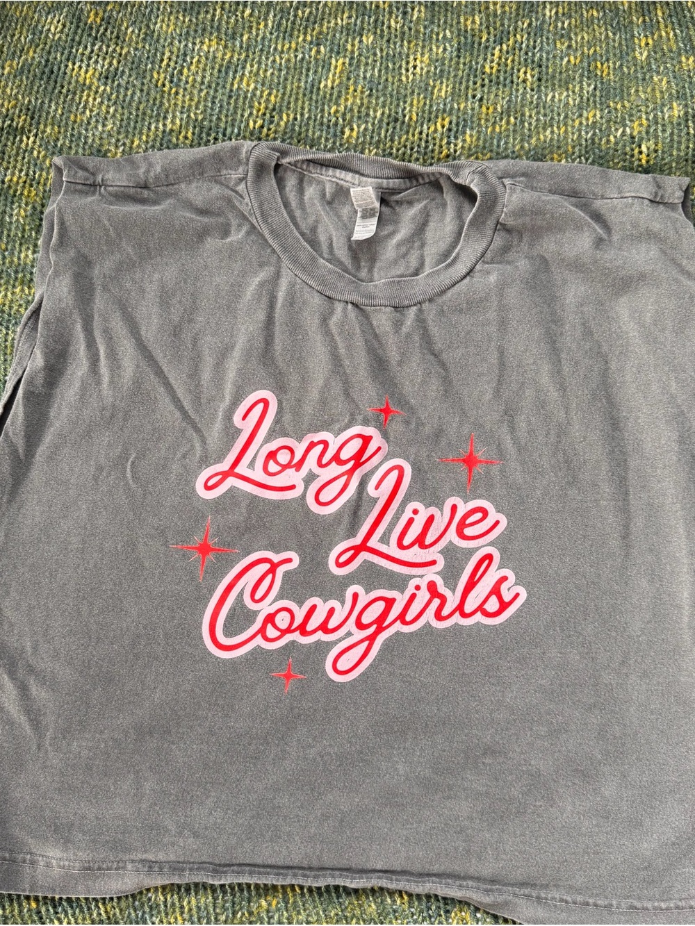 American Apparel Gray Tank Top with Pink & White 'Long Live Cowgirls' Graphic